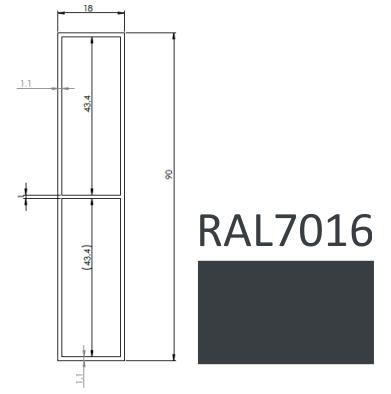 plaňka 90x18x6000mm, hliník 6060 T6, antracit RAL7016