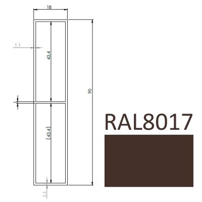 plaňka 90x18x6000mm, hliník 6060 T6, čokoládově hnědá RAL8017